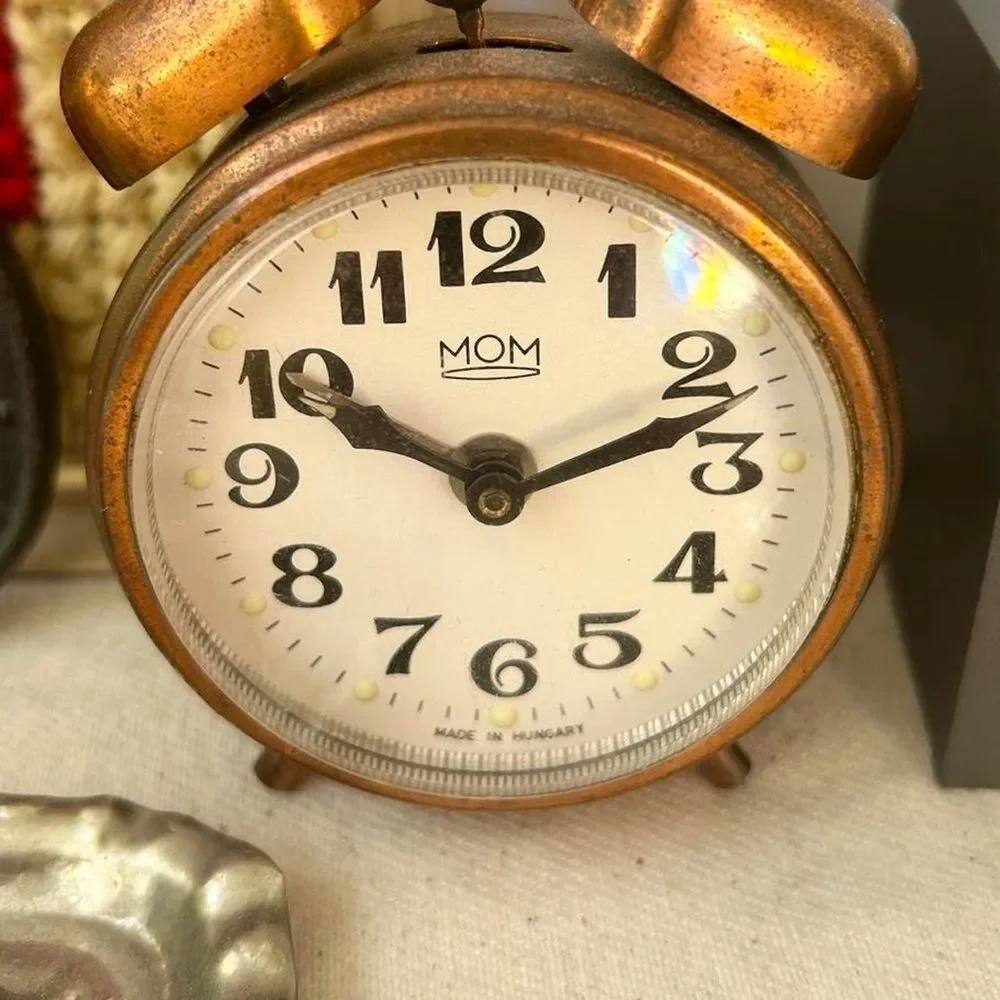 Vintage Hungarian Copper Double Bell Wind Up Alarm Clock